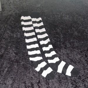 B&W Striped Knee-High Socks